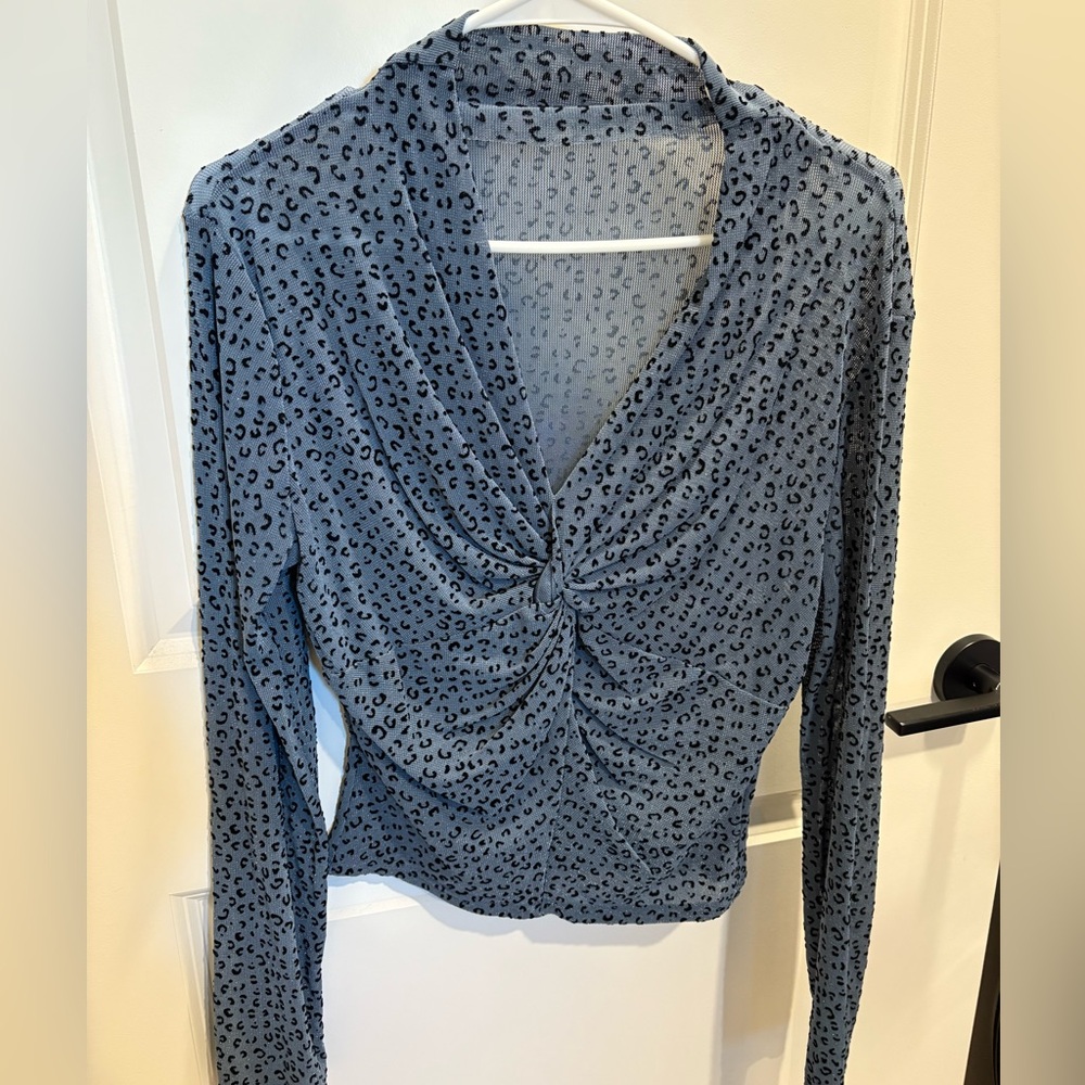 Blue Leopard Print Sheer Blouse 🦋